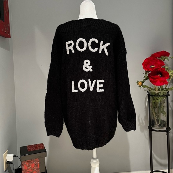 pretty garden Sweaters - NEW Rock & Love Fuzzy Open Front Drape Cardigan Jacket Black Grey Sz M NWT